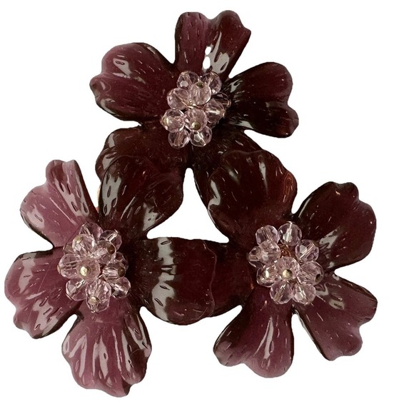 Nolan Miller Jewelry - Vintage Nolan Miller Pink Purple Lucite Beaded Flower Trio Brooch Cluster Pin